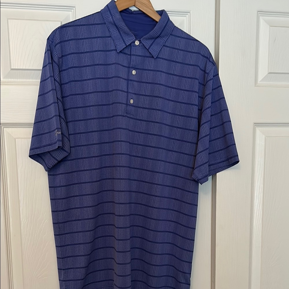 Greg Norman Golf Men's Blue Striped Polo Shirt L